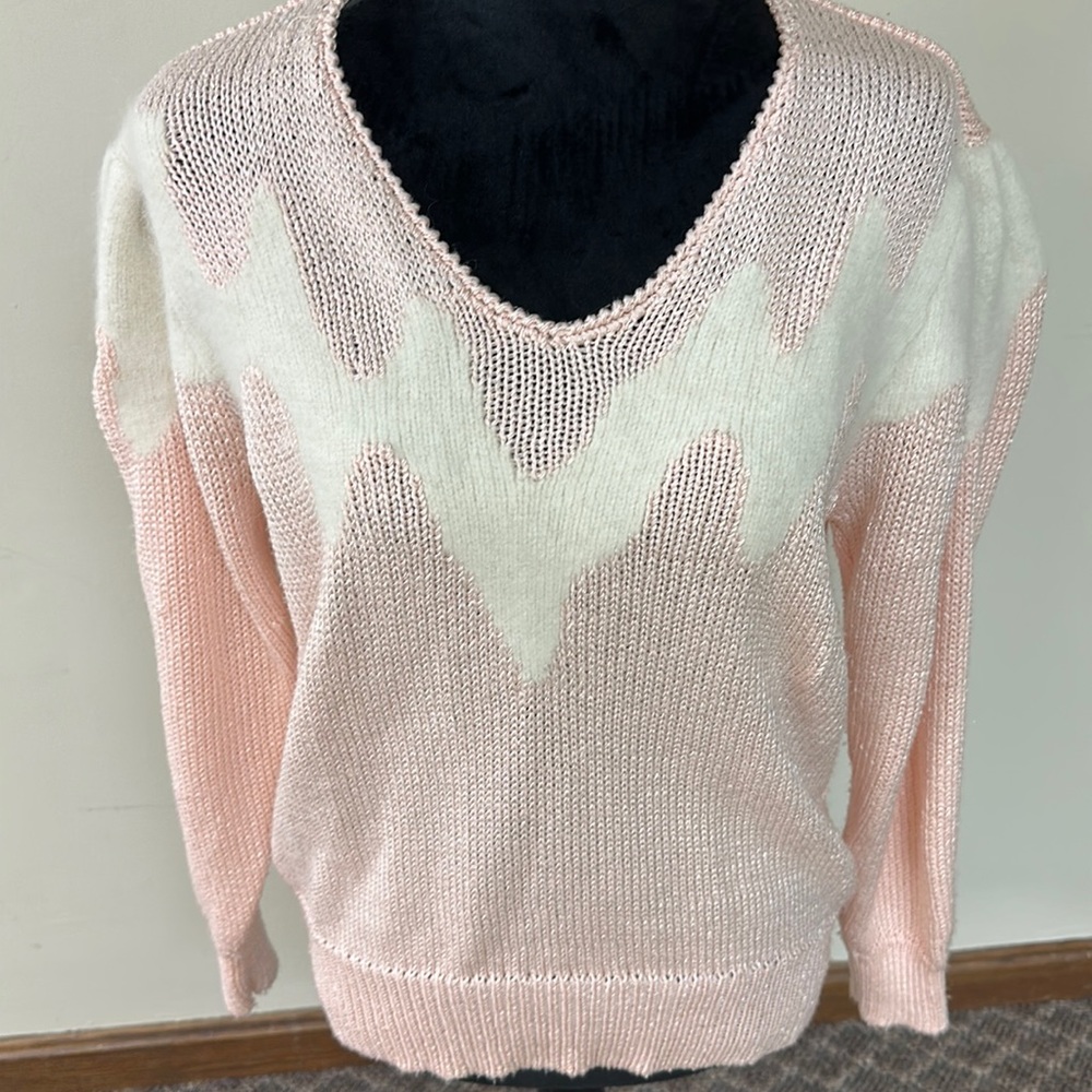 Vintage 80s acrylic/nylon/angora sweater. Lovely soft pink. Puff sleeves.